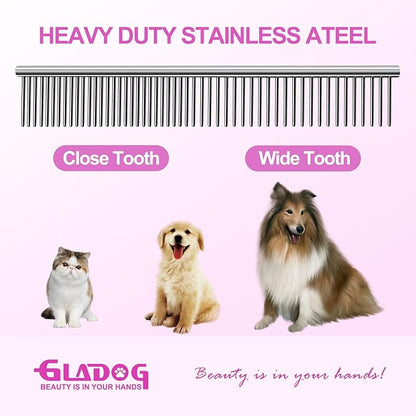 GLADOG Professional 4 in 1 Dog Grooming Scissors Set with Safety Round Tips, Sharp and Heavy-duty Pet Grooming Shears for Cats (Red)