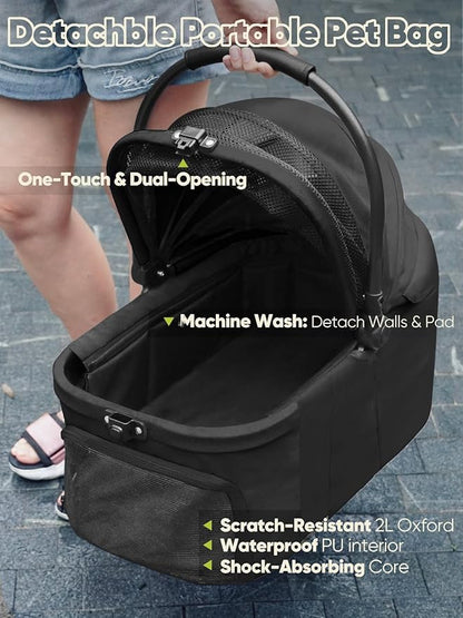 Small Dog Stroller, Pet Stroller for Small Dogs, 5-in-1 Dog Strollers - Fold All in One Without Detaching Carrier, Pet Strollers with Removable Waterproof Carrier for Dogs Cats 10 lbs 20 lbs