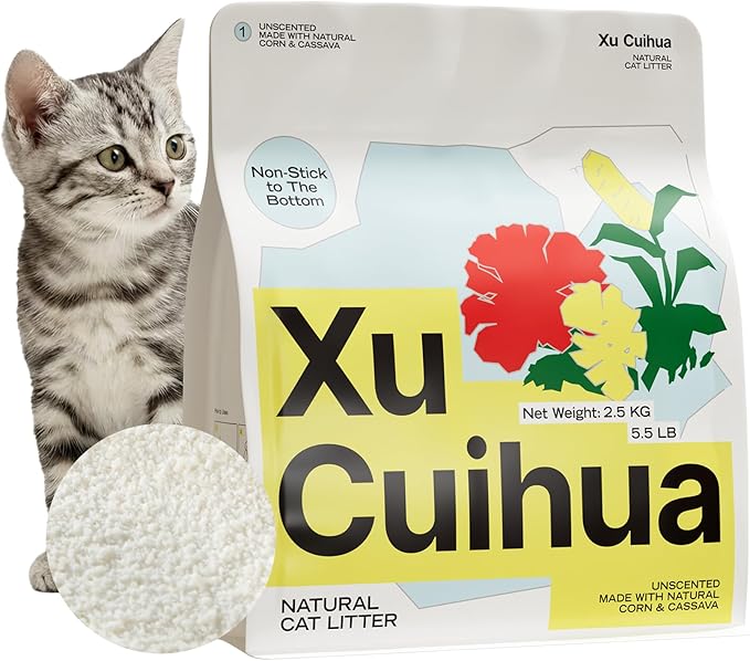 Natural Cat Litter Unscented, 100% Plant-Based, Strong Clumping Litter, Easy Scooping, Clumps Lift Cleanly, Chemical-Free, Low Dust, Corn & Cassava Litter, 5.5 LB