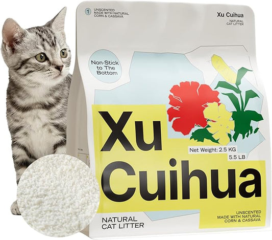 Natural Cat Litter Unscented, 100% Plant-Based, Strong Clumping Litter, Easy Scooping, Clumps Lift Cleanly, Chemical-Free, Low Dust, Corn & Cassava Litter, 5.5 LB