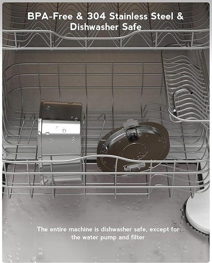 PEKTACO Cat Water Fountain, 3.2L/108oz Stainless Steel Pet Water Fountain for Cats/Dogs Indoor, Dog Drinking Dispenser Metal Kitty Spout with 6 Filters+ 6 Sponges