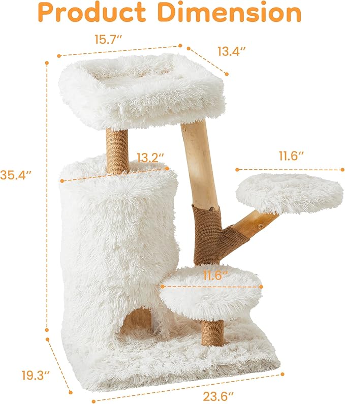 35-Inch Multi-Level Cat Tree with Durable Sisal-Wrapped Posts, Dual Enclosed Condos, Cushioned Perches, and Removable Plush Cover,White