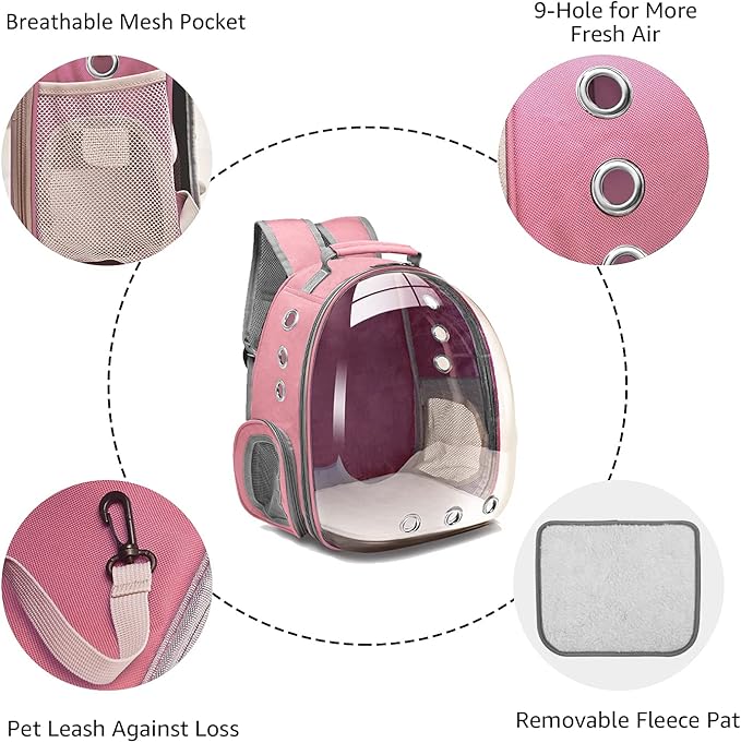 Cat Bubble Carrying Bag, Backpack Carrier for Small Medium Dogs Cats, Airline Approved Travel Space Capsule Pet Carrier Dog Hiking Backpack - Pink