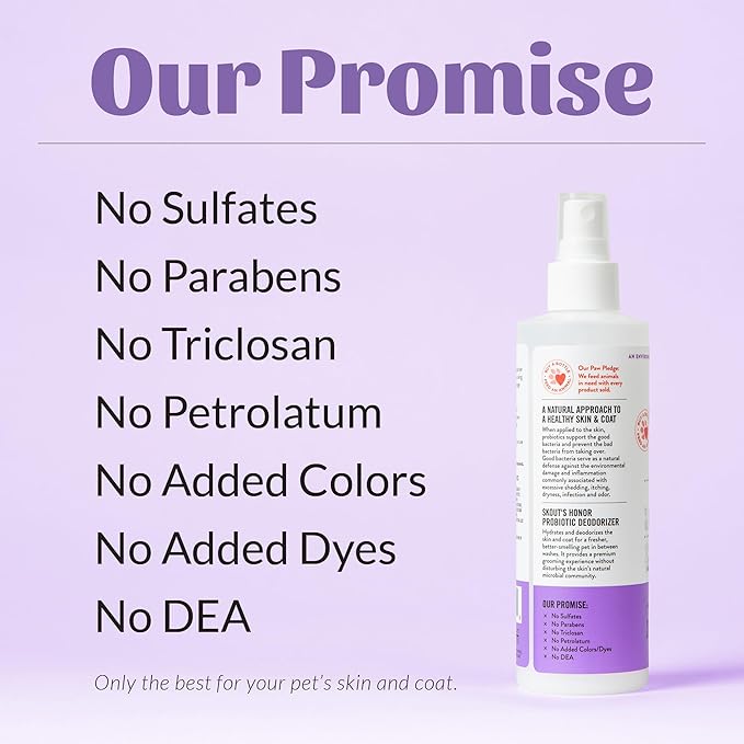 SKOUT'S HONOR Pet Deodorizer Spray- Hydrating Daily-Use with Avocado Oil & Omega-3s, Microbiome Friendly Certiified, Paraben & Sulfate-Free, 97% Natural, 8oz, Lavender