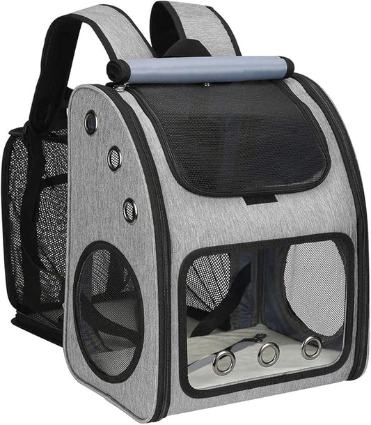 Expandable Pet Carrier Backpack for Cats, Dogs and Small Animals, Portable Pet Travel Carrier, Super Ventilated Design, Airline Approved, Ideal for Traveling/Hiking/Camping, Grey, XL