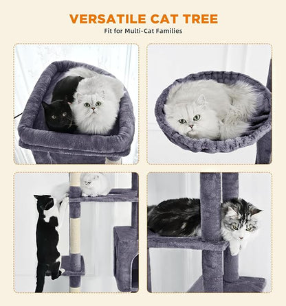 Made4Pets Tall Cat Tree, 71 Inches Cat Tree Tower for Indoor Cats Large Adult, Plush Multi-Level Cat Tower with 5 Scratching Posts, 2 Hammock, Condo and Perch, Big Cat House Indoor, Dark Grey