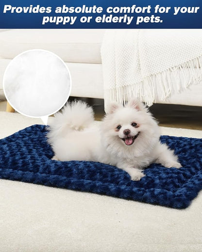 Washable Dog Bed Mat Reversible Dog Crate Pad Soft Fluffy Pet Kennel Beds Dog Sleeping Mattress for Large Jumbo Medium Small Dogs, 41 x 27 Inch, Blue