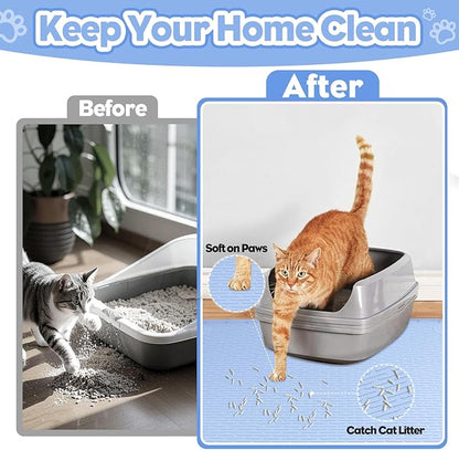 Cat Litter Mat, Extra Large 40" x 28" Silicone Mat Litter Trapping Mat for Scatter Control, Soft on Kitty Paws, Easy to Clean (Blue)