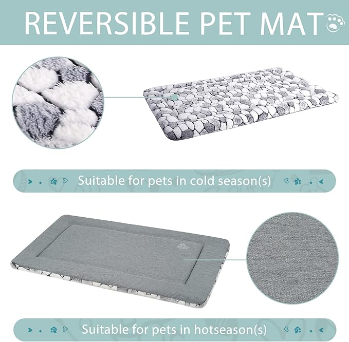 VANKEAN Stylish Dog Crate Pad Bed Mat Reversible (Warm & Cool), Soft Pet Sleeping Mat Dog Bed for Crate Suitable for Small to XX-Large Dogs and Cats, Machine Washable Crate Beds,Grey Stone Pattern