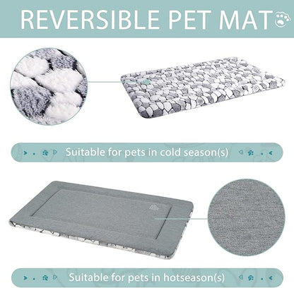 VANKEAN Stylish Dog Crate Pad Bed Mat Reversible (Warm & Cool), Soft Pet Sleeping Mat Dog Bed for Crate Suitable for Small to XX-Large Dogs and Cats, Machine Washable Crate Beds,Grey Stone Pattern