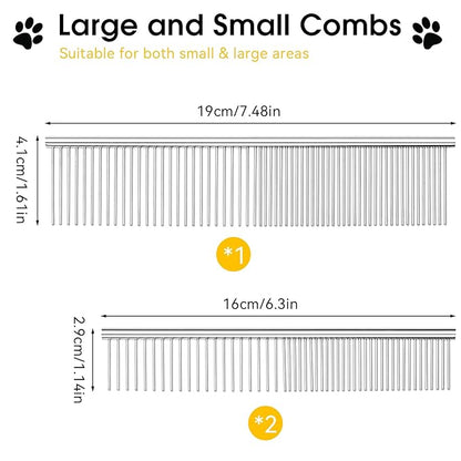 BEVTEE Dog Combs for Grooming Matting, 3 Pack Metal Comb for Pet Cat Greyhound Poodle Doodle, Removing Tangles & Knots, 6.3"/7.4"
