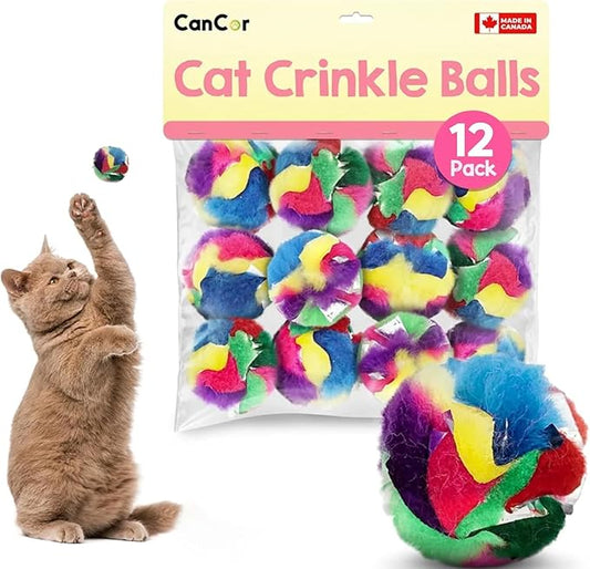 Cat Crinkle Balls 1.5 Inch | 12 Pack | Perfect Stocking Stuffer for Christmas | Soft Lightweight Indoor Cat Toys with Durable Crinkle Build and Engaging Crinkle Sound