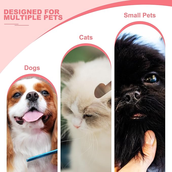 Dog Cat Comb, Pet Combs Stainless Steel Teeth with Rounded Ends for Knots Mats Loose Hair Removal, 6.5/7.5IN (Black Coated, 2 Pack), Grooming Tool Intended for Long Curly Hair Pet