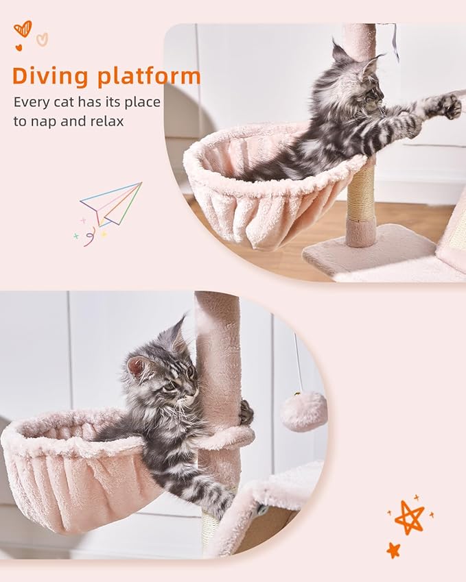 Taoqimiao Cat Tree,38.5-Inch Cat Tower for Indoor Cats,Suitable for Kittens with Luxurious cat condo with Adjustable Baskets and Luxurious Perch MS029SP Jelly Pink