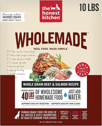 The Honest Kitchen Human Grade Wholemade™ Dehydrated Whole Grain Dog Food - Complete & Balanced Meal or Topper - Beef & Salmon 10 lb Box