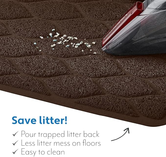 MIGHTY MONKEY Waterproof BPA Free Cat Litter Box Trapping Mat, Easy Clean Floors, Textured Backing, Soft on Sensitive Kitty Paws, Cats Accessories, Less Waste, Stays in Place, 35x23, Chocolate