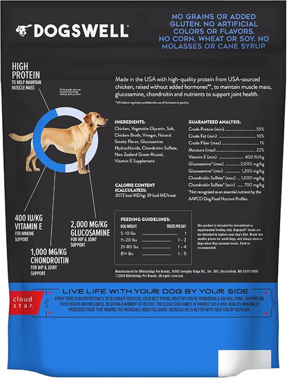 Dogswell Jerky Hip and Joint Dog Treats Grain Free Made in USA Only, Glucosamine and Chondroitin, 12 oz Chicken