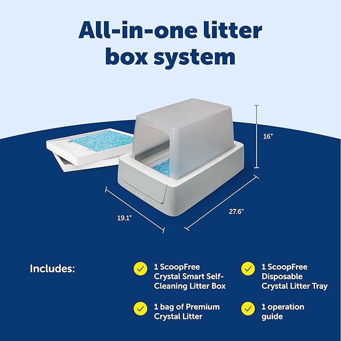 PetSafe ScoopFree Crystal Smart Automatic Litter Box - Uncovered Motion-Sensing Cat Box with Integrated Health Counter & App - Includes 1 Disposable Crystal Litter Tray
