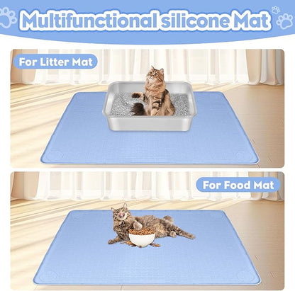 Cat Litter Mat, Extra Large 40" x 28" Silicone Mat Litter Trapping Mat for Scatter Control, Soft on Kitty Paws, Easy to Clean (Blue)