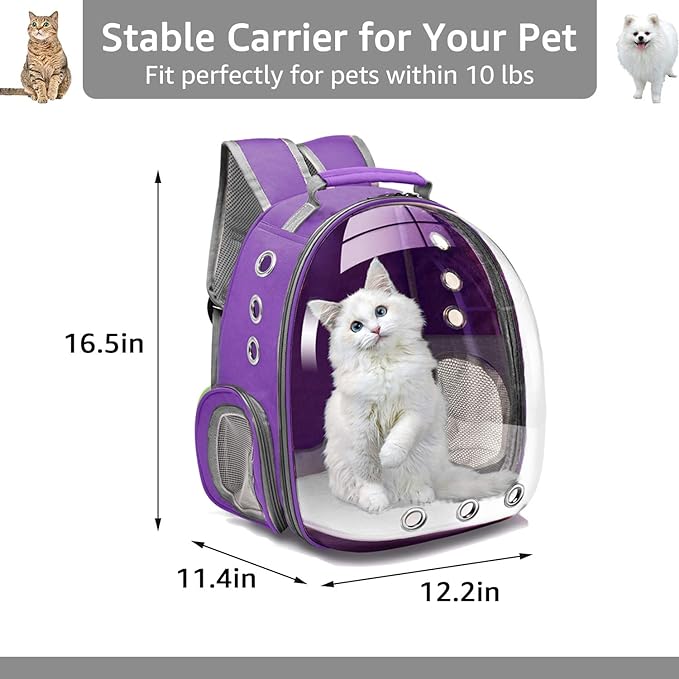 Cat Backpack Carrier Bubble Carrying Bag, Small Dog Backpack Carrier for Small Medium Dogs Cats, Space Capsule Pet Carrier Dog Hiking Backpack, Airline Approved Travel Carrier - Purple