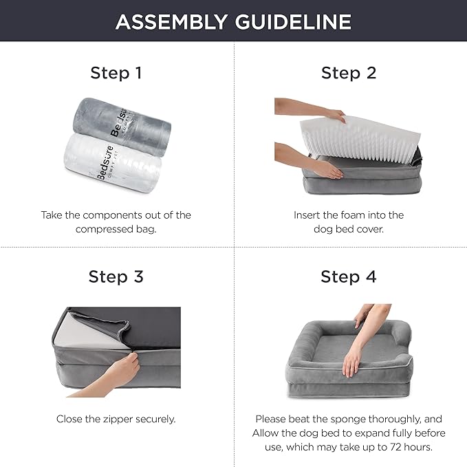 Bedsure Orthopedic Dog Bed Medium Size Dogs - Washable Medium Dog Cat Bed Waterproof, Comfort Pet Couch Sofa with Washable Removable Cover, Pets Bed with Nonskid Bottom, Ivory, 28"