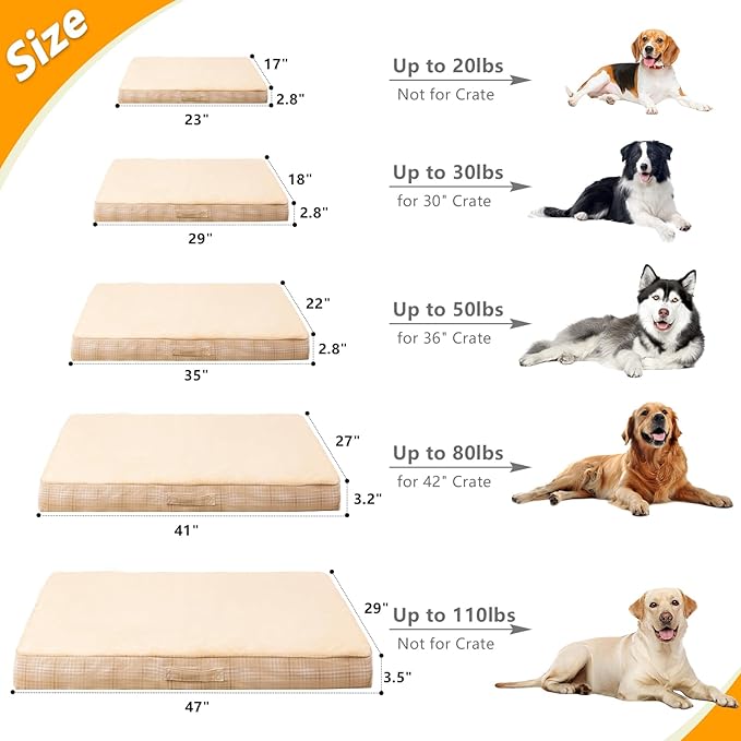 MIHIKK Washable Orthopedic Dog Bed for Large Dogs, XL Waterproof Pet Bed with Egg Crate Foam Strong Support, Machine Washable Cover & Anti-Slip Bottom & Durable Zipper 41x27(Light Brown)