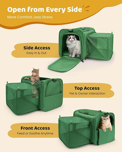 MIDOG Cat Carrier Soft, TSA Approved Airline Travel Carrier for Cats and Small Dogs, Under Seat Pet Bag with Expandable Space & Escape-Proof Zippers (Olive)