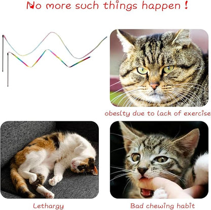 Cat Wand Toys Interactive Kitten Toys for Indoor Cats Colorful Teaser Wand String for Exercise Kitten Stick Kitty Rope Toy Rainbow Ribbon Cat Charmer -2Pcs