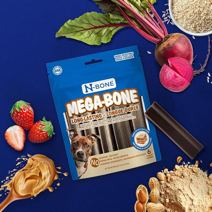 N-Bone Mega-Bone Long-Lasting Dog Chew Peanut Butter & Jelly Flavor, 6 Count, 16.8oz