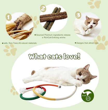 Catnip Chew Toys for Cats, 12 Pack Cat Toys with Silvervine Sticks, Natural Silvervine Stick Cage Balls & Bell Balls for Indoor Cats