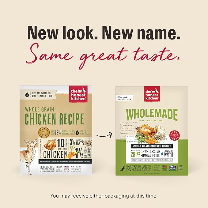 The Honest Kitchen Human Grade Wholemade™ Dehydrated Whole Grain Dog Food - Complete & Balanced Meal or Topper - Chicken 4 lb Box