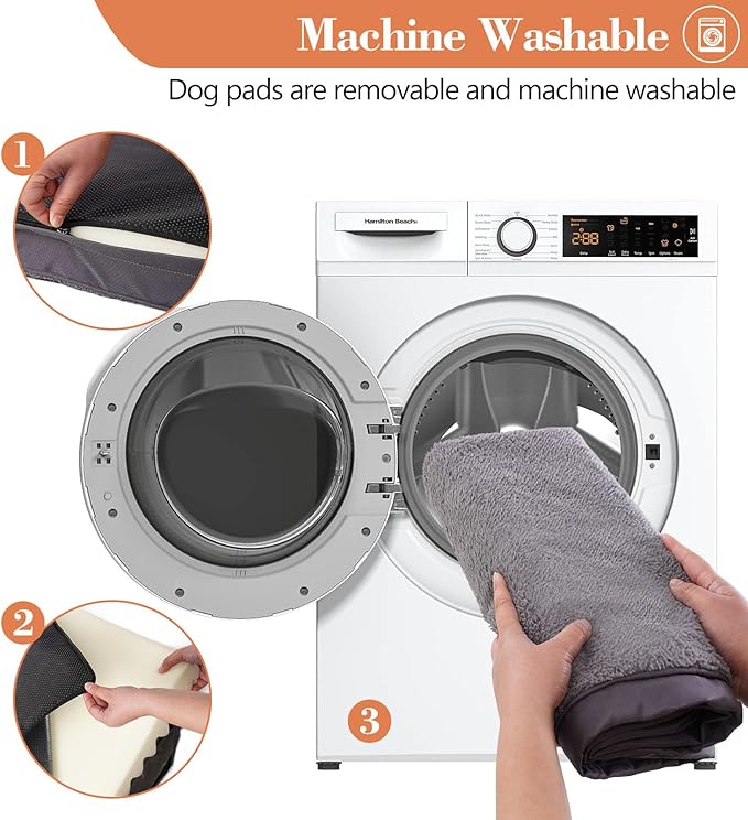 Waterproof Dog Beds for Large and Medium-Sized Dogs - Orthopedic Dog Bed Washable Crate Pad, Egg Crate Foam Pet Bed Mat with Removable Cover, Anti-Slip Kennel Pad, 35''×22'', Grey