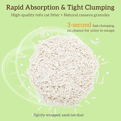 EZSKUUP Non-Stick Bottom Tofu Cassava Cat Litter, 2Pack Ultra Clumping Low Tracking Kitty Litter, Natural Biodegradable Litter, Plant Odor Control, Low Dust Easy to Scoop,18Lb