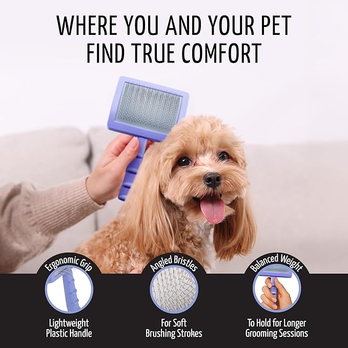 Tauro Pro Line Plastic Long & Short Hair Slicker Dog Brush for Deshedding & Detangling - Purple Slicker Brush for Dog & Cat Grooming - 0.43″ Pins, Flexible Cushion & Non-Slip Grip