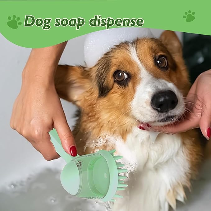 6-Piece Pet Grooming Set – Includes Dog Bath Brush with Shampoo Dispenser, Cat Chin Cleaner, Toothbrushes & Glove Massage Brush for Dogs and Cats (Green)