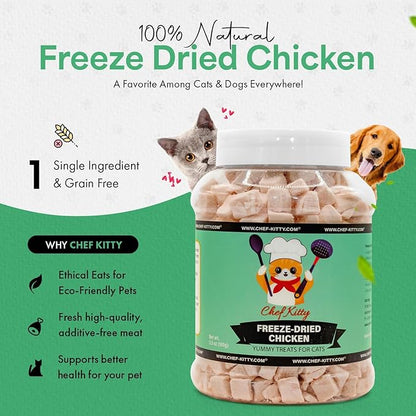 Freeze-Dried Chicken Treats for Cats & Dogs – 100% Human Grade, Single Ingredient, High-Protein, Healthy Snack – No Additives or Preservatives – 7.7oz - Inspected & Tested in USA