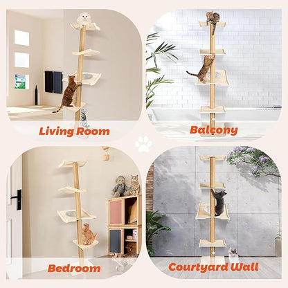 Cat Tree, 4-Tier Cat Tower 76" Tall Against Wall Cats Climbing Tower with Rotatable Scratching Posts, Cat Shelves Perch and Hanging Toy Ball, Cat Tree Tower for Indoor Cats