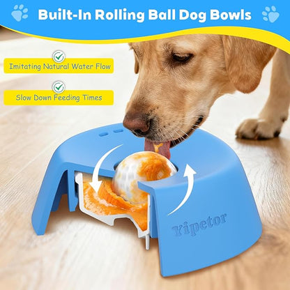 Yipetor Slow Feeder Dog Bowls for Liquid Treat, Anti-Slip【Entertained Ball-in】 Bone Broth Dog Lick Bowl, 3/4 Cup Yogurt Pup Lick Toy for Large Medium Small Breeds Dietary Supplement/Post-op Nutrition