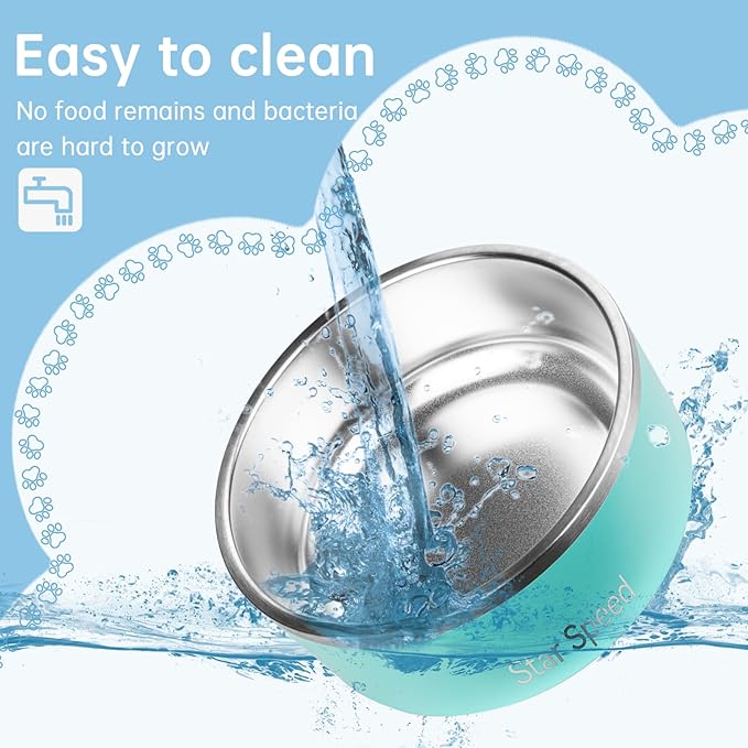 StarSpeed Stainless Steel Dog Bowl. Large Dog Water Bowl with Rubber Bottom, Drop Resistant, Keeps Cold, Holds 8 Cups (64oz), Light Green