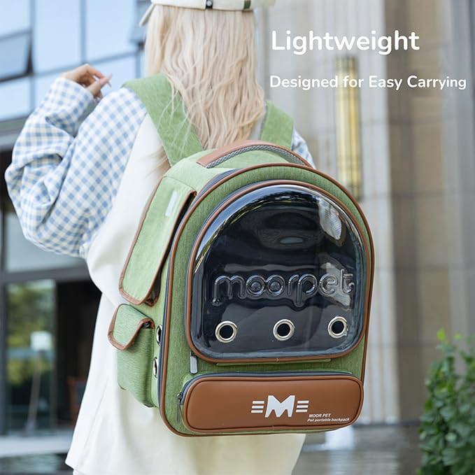 Cat Bubble Backpack Carrier, Clear Pet Bag for Cats and Small Dogs up to 20 Lbs, Great for Outdoor Hiking Camping (Green Orange)