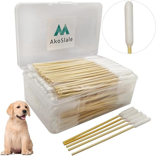 Dog Ear Swabs, 200 Count – 6 Inch Long Bamboo Cotton Swabs with Large Lint Free Absorbent Heads for Pet Ear Cleaning & Wax Removal, Pairs Well with Ear Solutions, Clear Storage Box