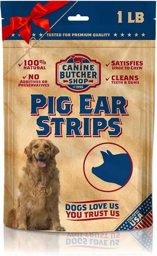 Pig Ears Strips for Dogs Made in USA, Sourced in USA Pig Ears Slivers, Natural, Small-Medium-Large Dog Chew Treat (1 lb)