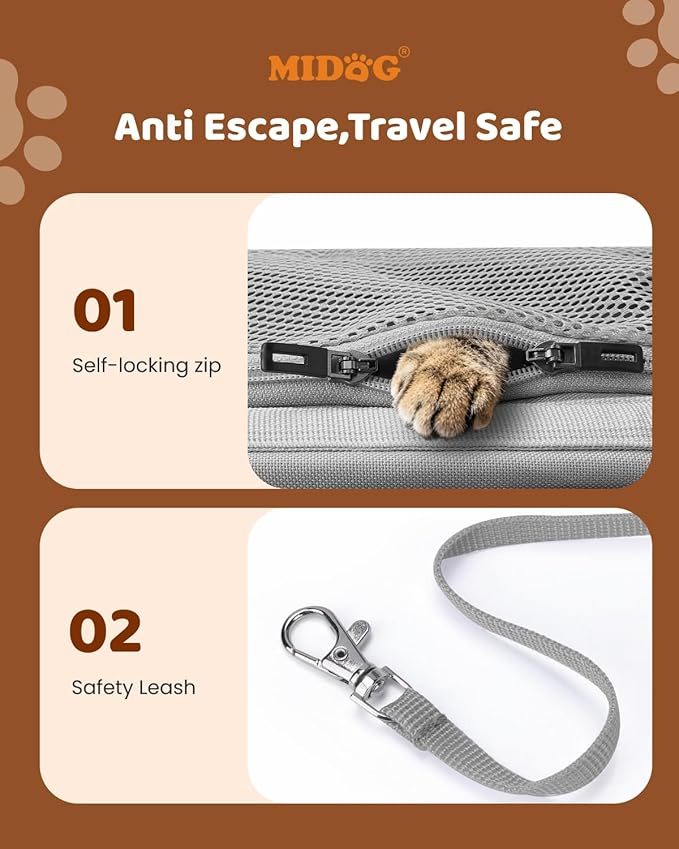 MIDOG Cat Carrier Soft, TSA Approved Airline Travel Carrier for Cats and Small Dogs, Under Seat Pet Bag with Expandable Space & Escape-Proof Zippers (Charcoal)