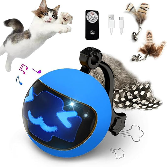 Moving Ball Cat Toys with Feather Tail, Rechargeable 2025 New Interactive Toy with Remote Control for Indoor Cats Exercise, Smart Interactive Kitten Rolling Ball