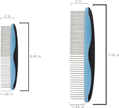 Dog Comb, Grooming Set for Dogs, 2 Sizes Pet Grooming Comb with Stainless Steel Teeth, Comfort Grip Handle, Dog Grooming Supplies, Large Pet Comb and Small Pet Comb