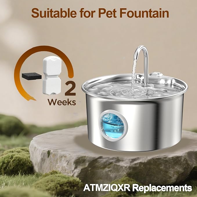 ATMZIQXR Cat Water Fountain Filters: Cat Fountain Filter Replacement (12 Pcs) - 3 Months Set of Replacement Filters for ATMZIQXR Pet Fountains S18 - Contains 6 Carbon Filters + 6 Sponges Filters