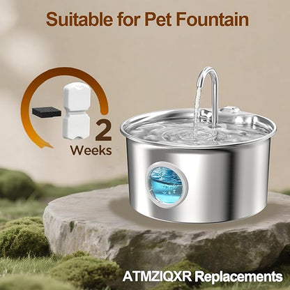 ATMZIQXR Cat Water Fountain Filters: Cat Fountain Filter Replacement (12 Pcs) - 3 Months Set of Replacement Filters for ATMZIQXR Pet Fountains S18 - Contains 6 Carbon Filters + 6 Sponges Filters