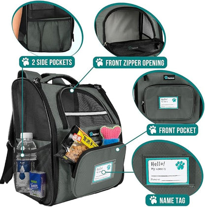 PetAmi Dog Backpack Carrier for Small Large Cat, Pet, Puppy, Ventilated Pet Hiking Backpack Travel Bag, Airline Approved Cat Backpack Carrier, Camping Biking Dog Bag Up to 18lbs Pet, Dark Grey