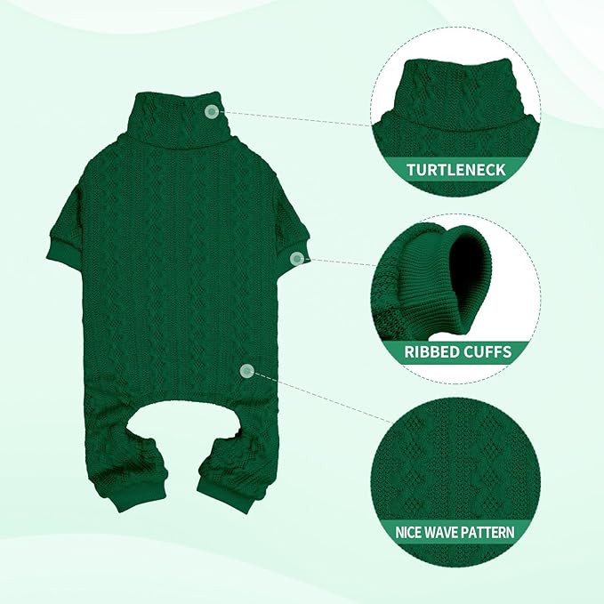 Dog Sweater Turtleneck Knitted Pet Clothes Solid Color Puppy Sweater Warm Dog Sweaters for Small Dogs(Green&XS)