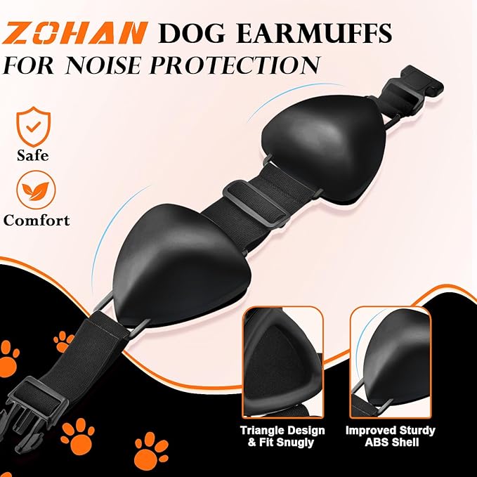 ZOHAN Dog Ear Muffs for Noise Protection, Comfort Dog Noise Cancelling Ear Muffs with Fast Snap Lock for Fireworks, Thunder, Vacuums(Black,M)